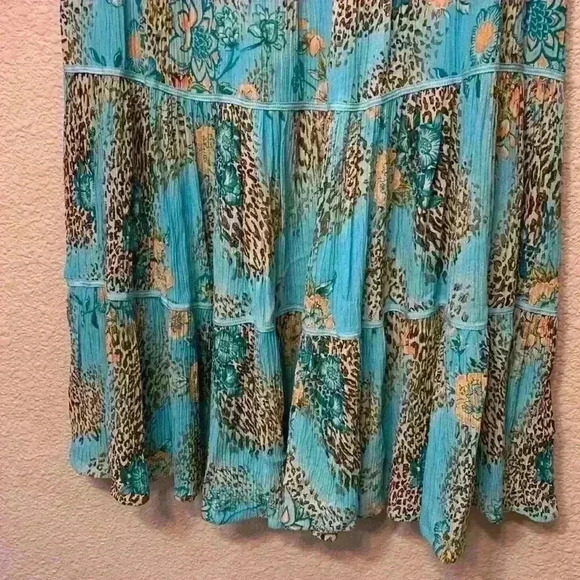 Blue Sag Harbor sz 10 y2k cheetah floral tiered 90s midi flowy comfy colorful - Picture 3 of 5